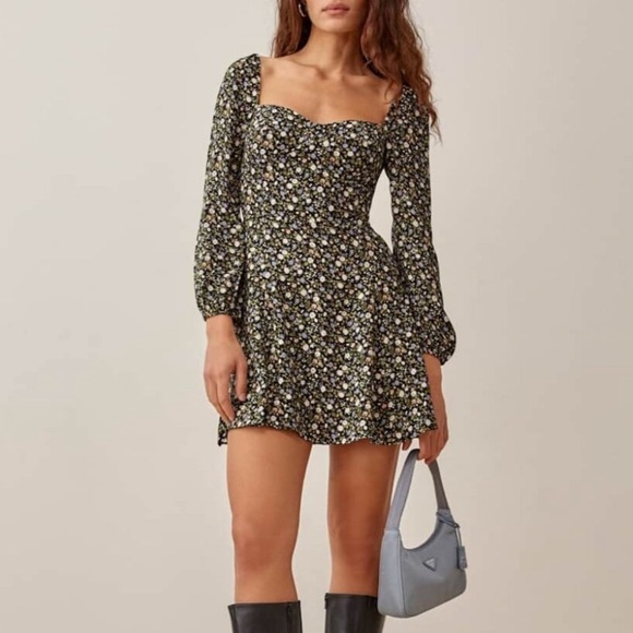 Reformation Dresses & Skirts - Reformation Mochi Floral Square Neck Long Sleeve Mini Swing Dress 8, M in Esprit